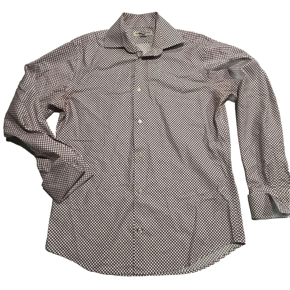 Banana Republic‎ Shirt Mens Large Brown White Check French Cuff D15